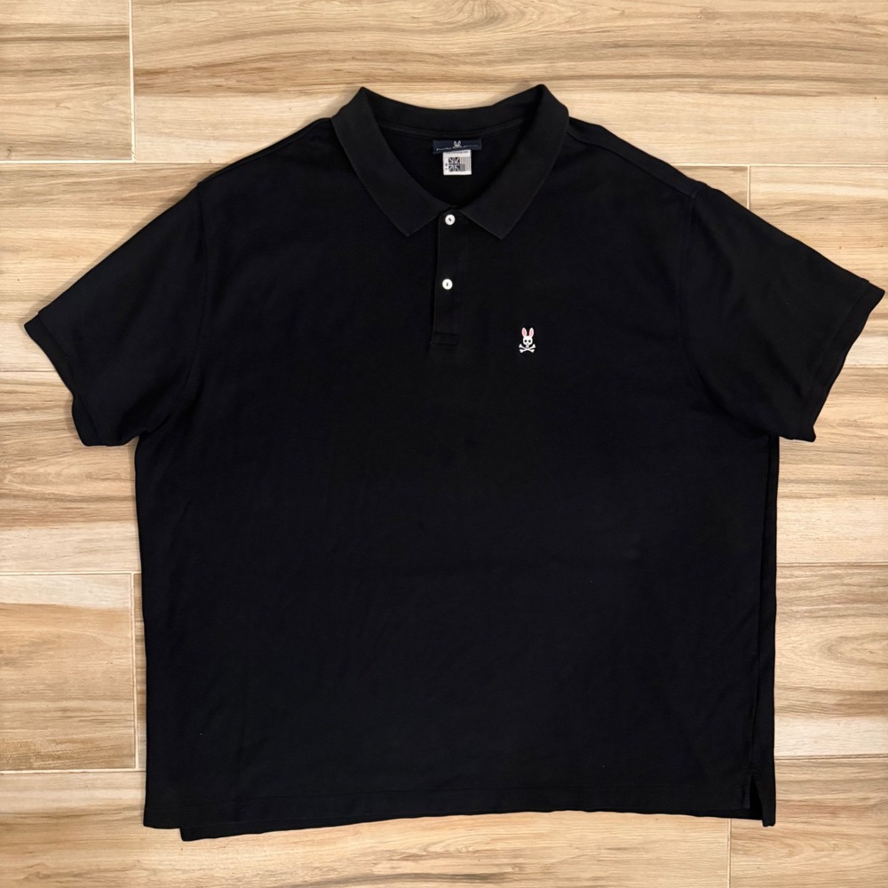 Psycho Bunny Mens 4XL Black Pima Cotton Short Sleeve Polo Shirt RN 125028